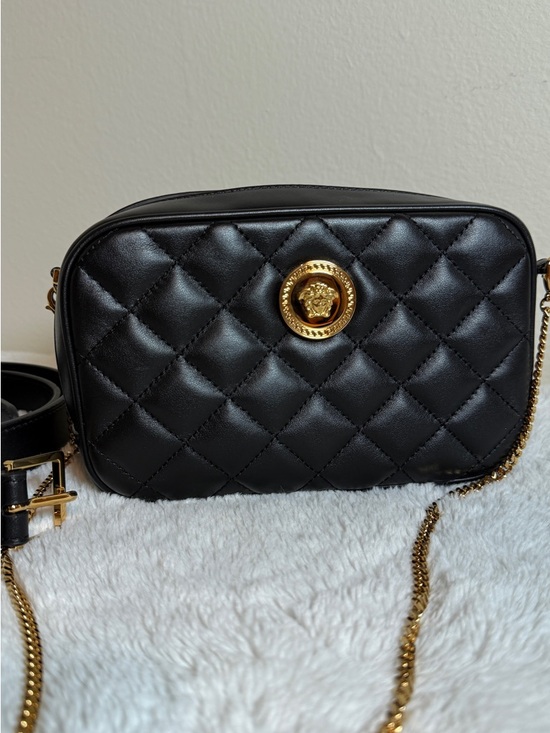 Versace Handbags - Versace Black Quilted Leather Crossbody with Gold Medallion